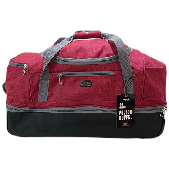 DOCKERS Red Rolling Duffel Bag - 22inch 5 Pocket Fulton Duffel X-Large - Picture 1 of 6